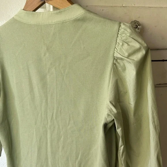 Veronica Beard Pale Green Puff Sleeve Henley Top - Picture 9 of 16